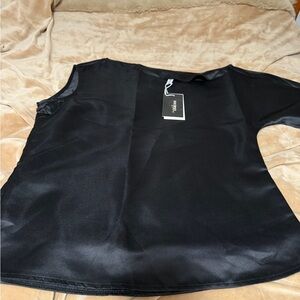 Uoozee Black Satin Blouse L NWT